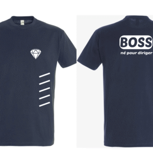 T shirt en coton "BOSS", taille L, personnalisable, l’excellente idée cadeau, couleur: bleu marine
