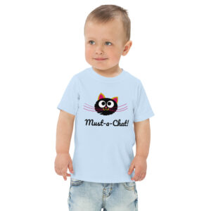 T-shirt enfant, tailles: 2,3,4,5 ans, couleurs: bleu clair, gris, motif: "Must-a-Chat!"