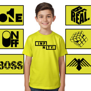 T shirt - 8 ans - jaune - motif "Infinity"