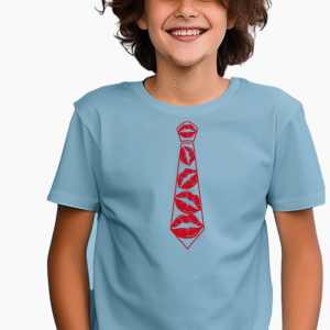 T shirt en coton – 6 ans – Bleu ciel – Motif: cravate (bisous)