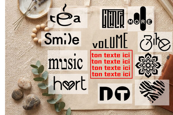 tote bag personnalisable avec 4 champs de texte et plusieurs motifs au choix