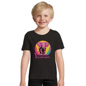T shirt en coton - noir - taille 10 ans - motif "Pink Elephant"