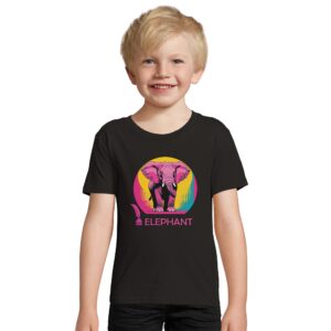 T shirt en coton - noir - taille 8 ans - motif "Pink Elephant"