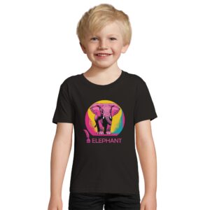 T shirt en coton - noir - taille 12 ans - motif "Pink Elephant"