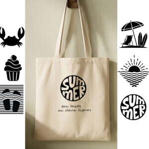 Tote bag personnalisable, plusieurs motifs au choix + 2 zones de texte (personnalisables)