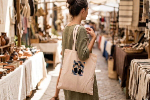 tote bag personnalisable, motif pantoufles et les vacances à la plage