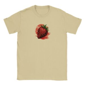 T shirt en 100% coton – beige sable– taille L – motif « Fraise »