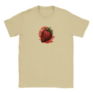 T shirt en 100% coton – beige sable– taille XL – motif « Fraise »