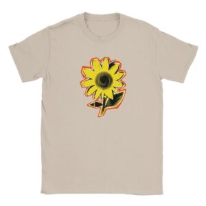 T shirt en coton - beige - taille L - motif "fleur"