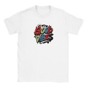 T shirt 100% coton – Taille L – blanc – motif « Good Vibes »