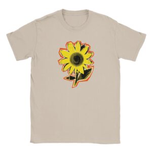 T shirt en coton - beige - taille M - motif "fleur"